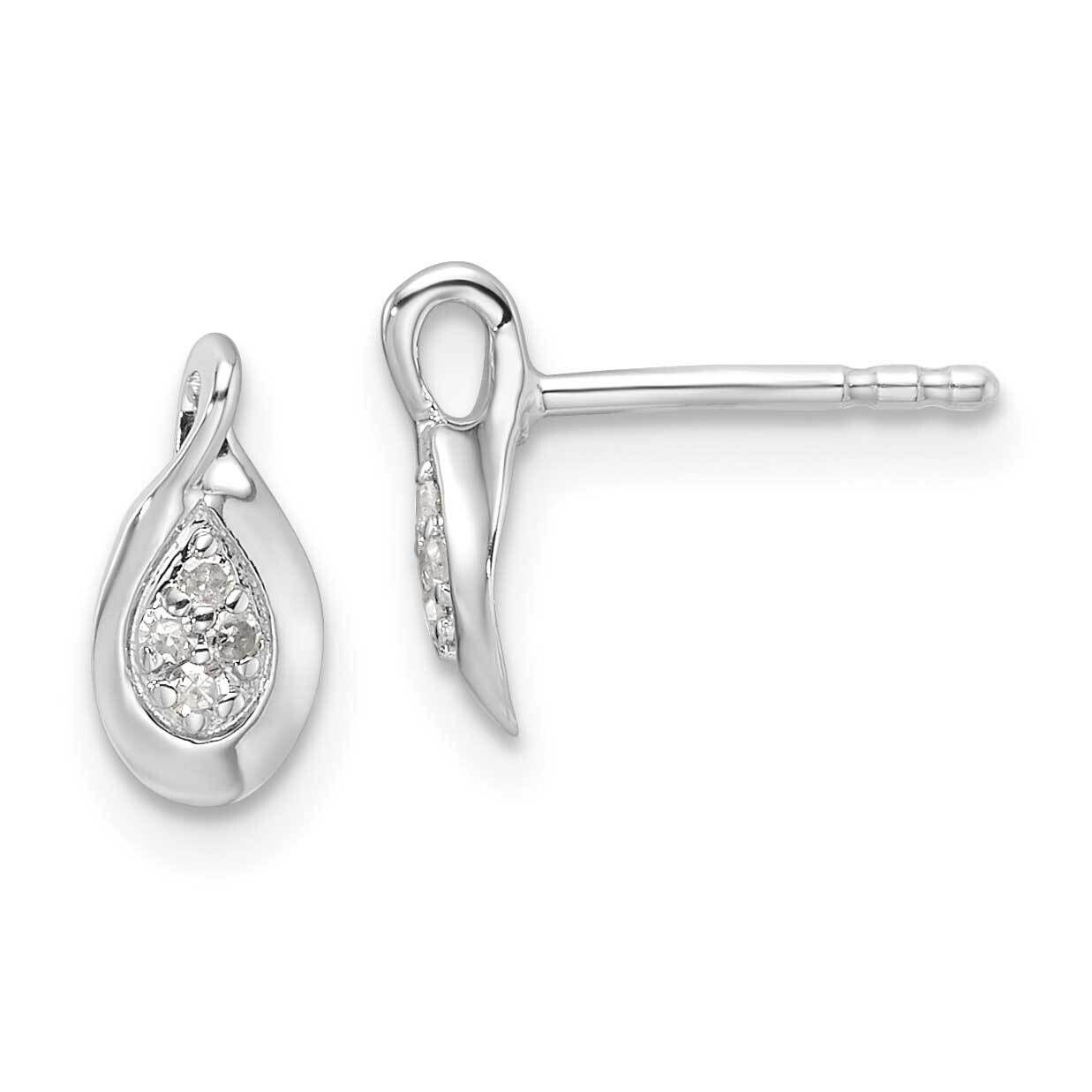 Rh Plated White Ice .05Ct Diamond Post Earrings Sterling Silver QW550, MPN: QW550,