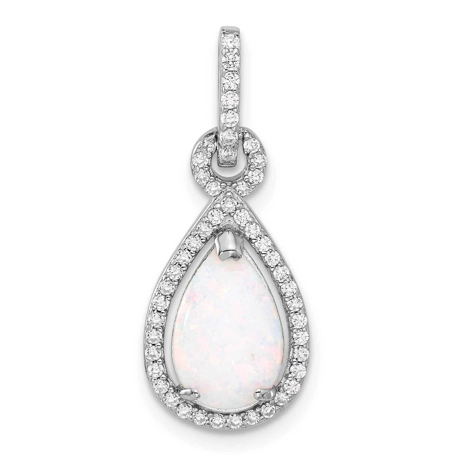 Created Opal CZ Teardrop Pendant Sterling Silver Rhodium-Plated QP5765