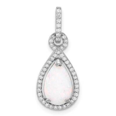 Created Opal CZ Teardrop Pendant Sterling Silver Rhodium-Plated QP5765, MPN: QP5765,