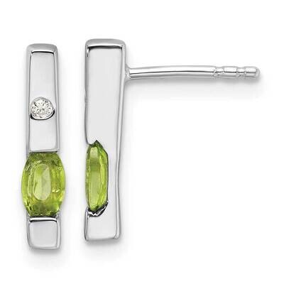 Rh Plated White Ice .02Ct. Diamond Peridot Earrings Sterling Silver QW210PE, MPN: QW210PE,