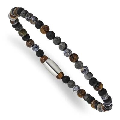 Chisel Polished 5mm Spectrolite Agate Tiger&#39;s Eye Blue Stone Beaded Stretch Bracelet 7.5 Inch Stain…
