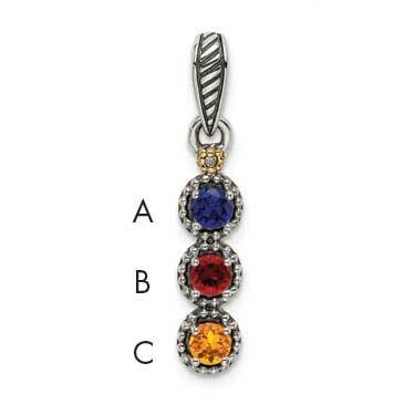 3-Stone Diamond Mothers Pendant Semi-Mount Sterling Silver Antiqued 14k QMPD27/3, MPN: QMPD27/3,