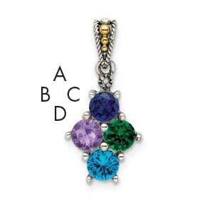 4-Stone Diamond Mothers Pendant Semi-Mount Sterling Silver Antiqued 14k QMPD24/4, MPN: QMPD24/4,