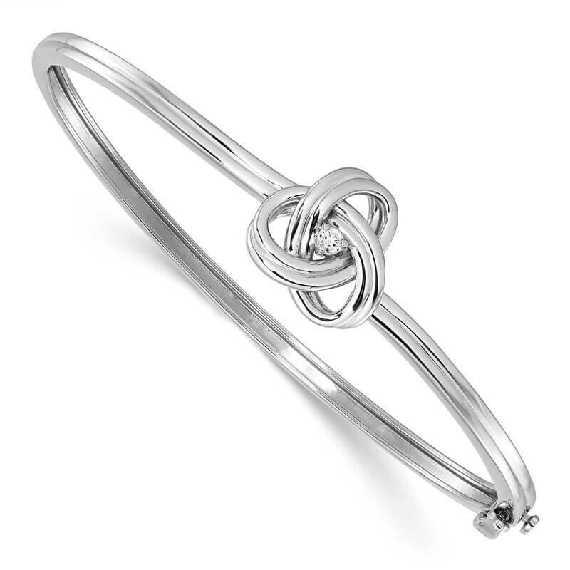 White Ice Diamond Love Knot Hinged Bangle Bracelet 6.75 Inch Sterling Silver Rhodium-Plated QW522