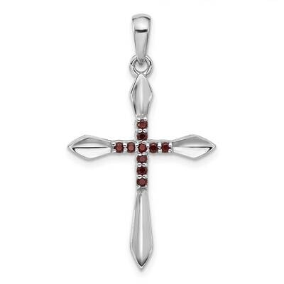 Garnet Cross Pendant Sterling Silver Rhodium-Plated QP5878GA, MPN: QP5878GA,