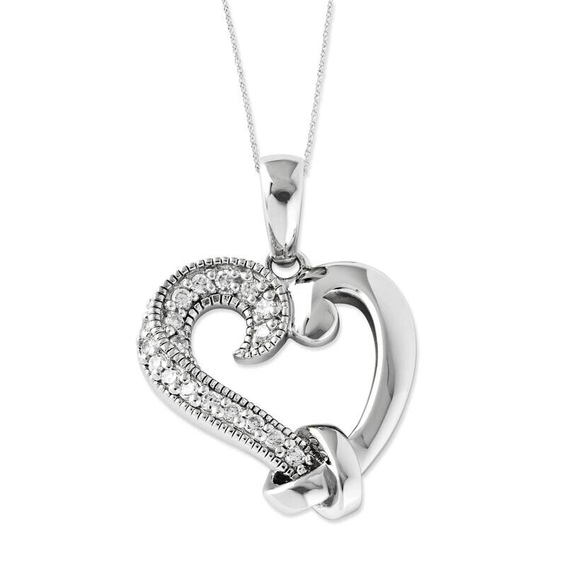 CZ Tied By Love 18 Inch Heart Necklace Sterling Silver QSX466