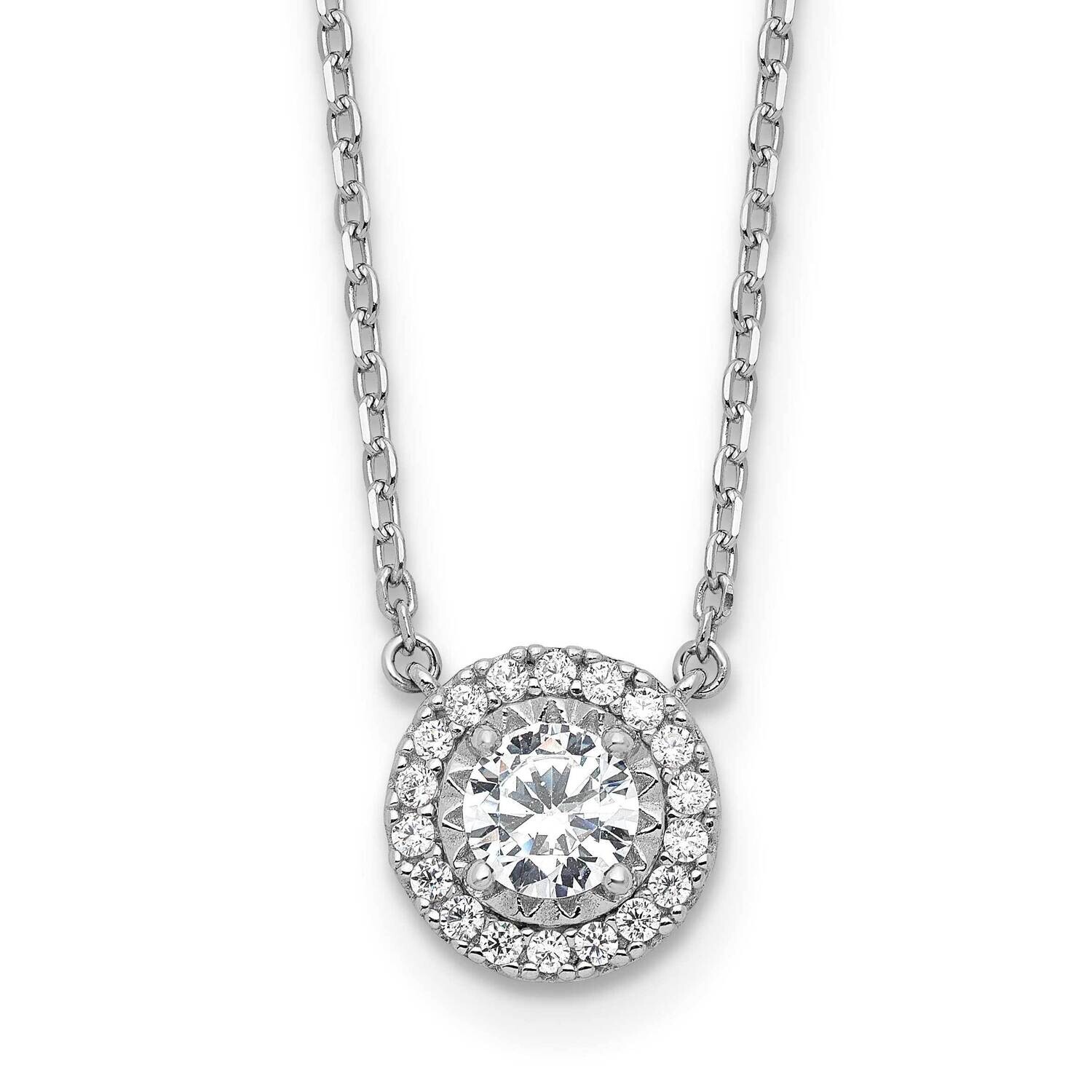 Sterling Shimmer CZ 19 Stone 16 Inch 2 Inch Extender Round Necklace Sterling Silver Rhodium-Plated …