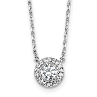 Sterling Shimmer CZ 19 Stone 16 Inch 2 Inch Extender Round Necklace Sterling Silver Rhodium-Plated …