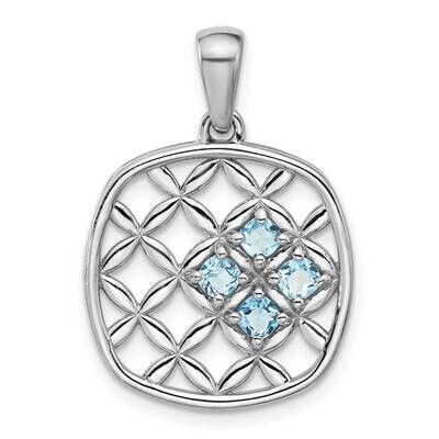 Lt Swiss Blue Topaz Basket Weave Pendant Sterling Silver Rhodium-Plated QP5881BT, MPN: QP5881BT,