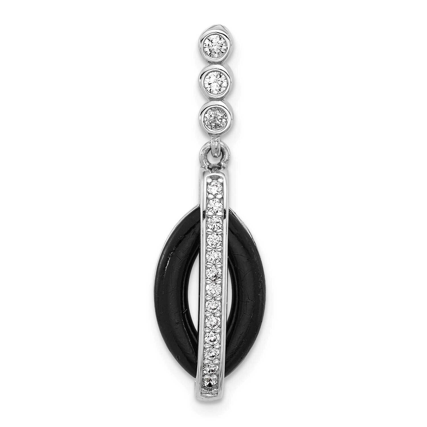 Polished CZ Black Resin Pendant Sterling Silver Rhodium-Plated QP5751, MPN: QP5751,