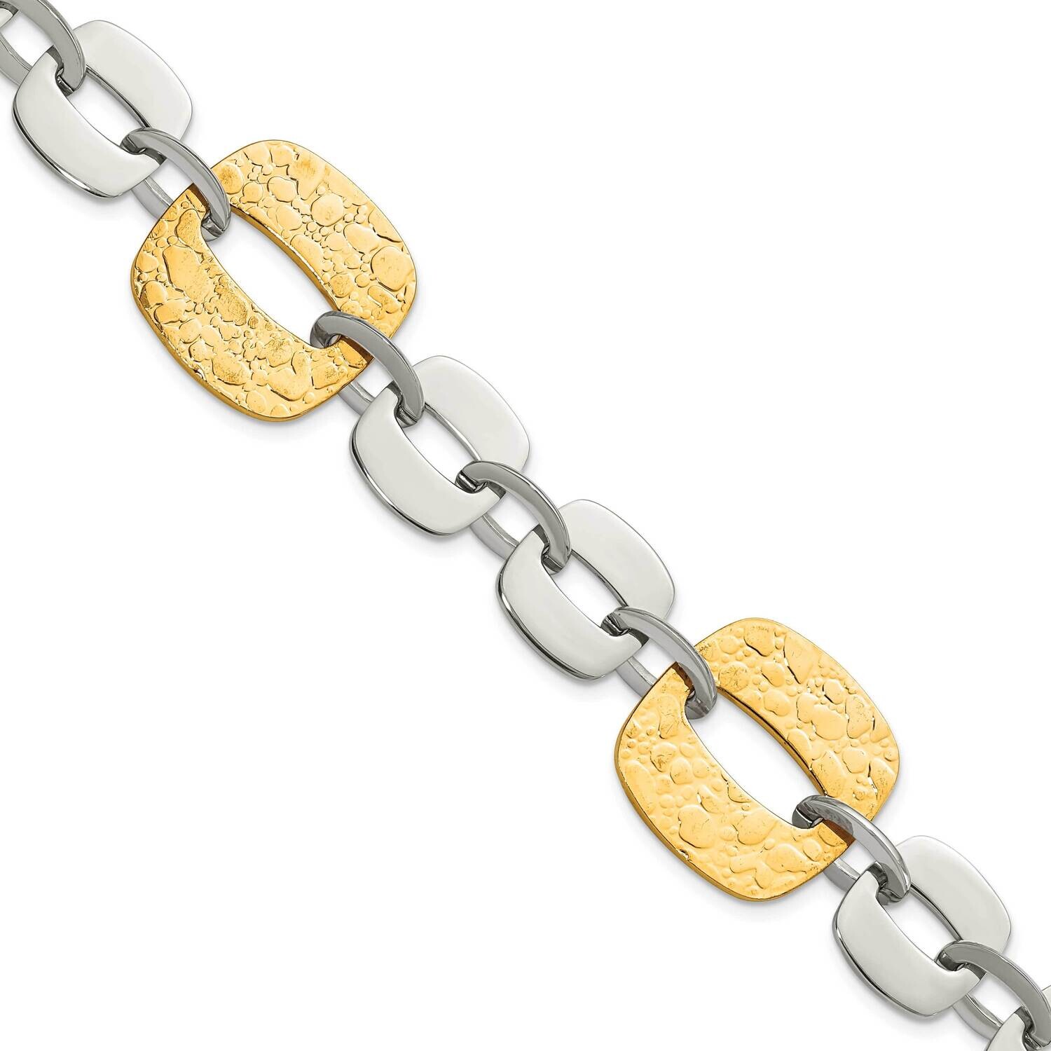 Yellow Ip-Plated Textured Square Link Bracelet 8 Inch Stainless Steel SRB397-8 by Chisel, MPN: SRB3…
