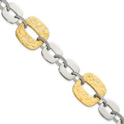 Yellow Ip-Plated Textured Square Link Bracelet 8 Inch Stainless Steel SRB397-8 by Chisel, MPN: SRB3…