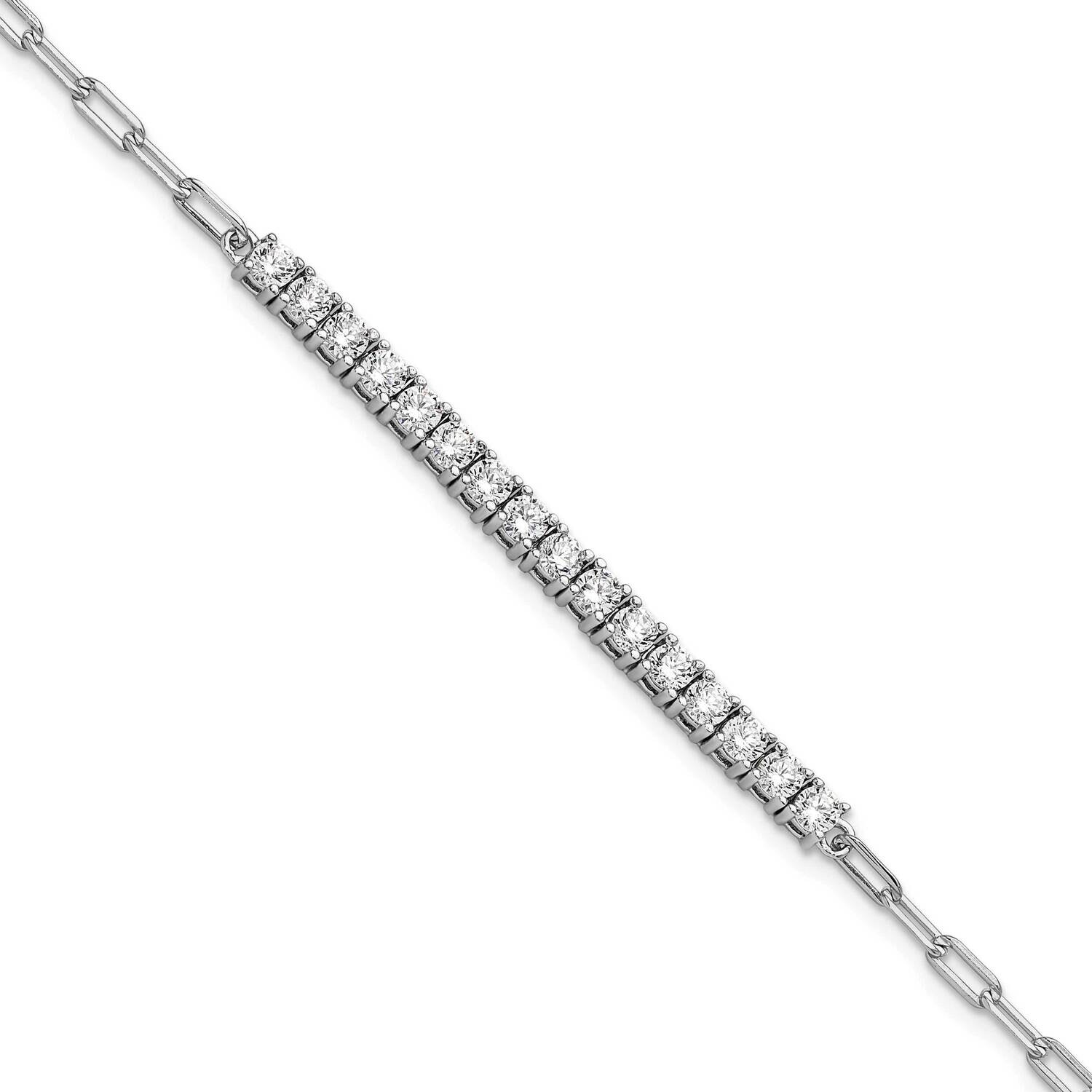 Sterling Shimmer CZ 16 Stone 7 Inch Paperclip Link Bracelet Sterling Silver Rhodium-Plated QSH104-7…