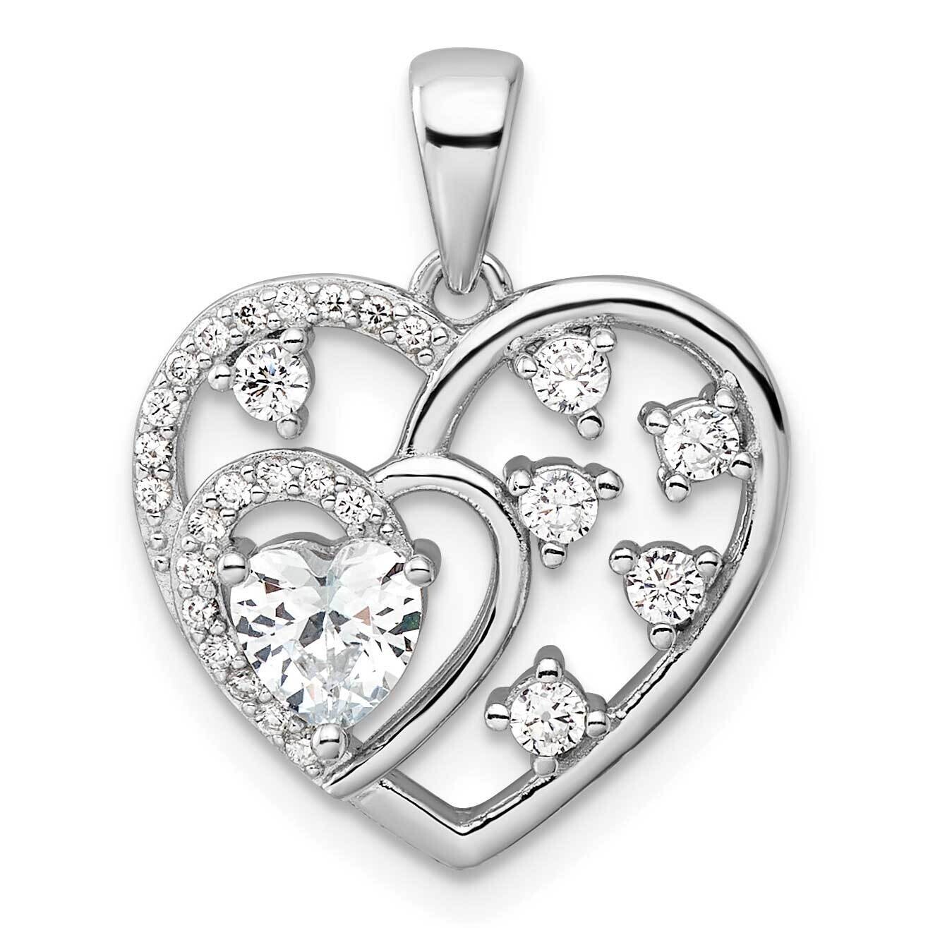 CZ Heart Pendant Sterling Silver Rhodium-Plated QP5794, MPN: QP5794,