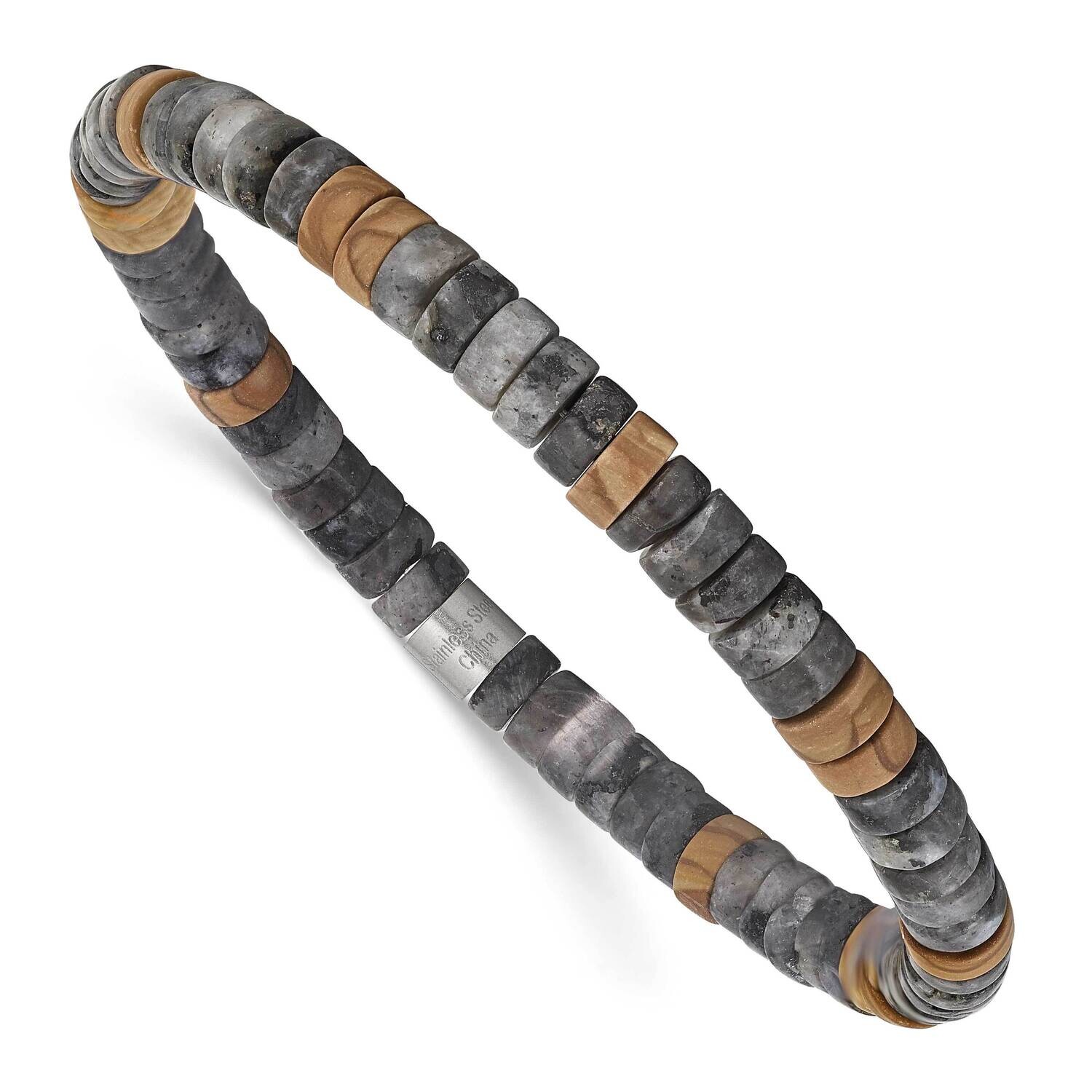 Chisel Brushed Black Spectrolite Grain Stone Beaded Stretch Bracelet 7.25 Inch Stainless Steel SRB3…
