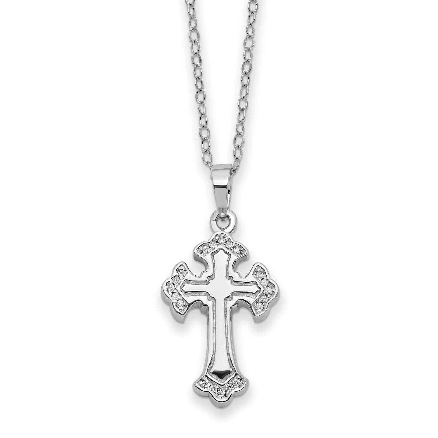 Sentimental Expressions CZ Eternal Home Cross Ash Holder 18 Inch Necklace Sterling Silver Rhodium-Plated QSX776