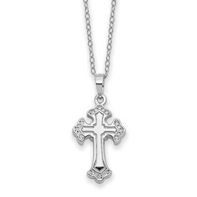 Sentimental Expressions CZ Eternal Home Cross Ash Holder 18 Inch Necklace Sterling Silver Rhodium-P…