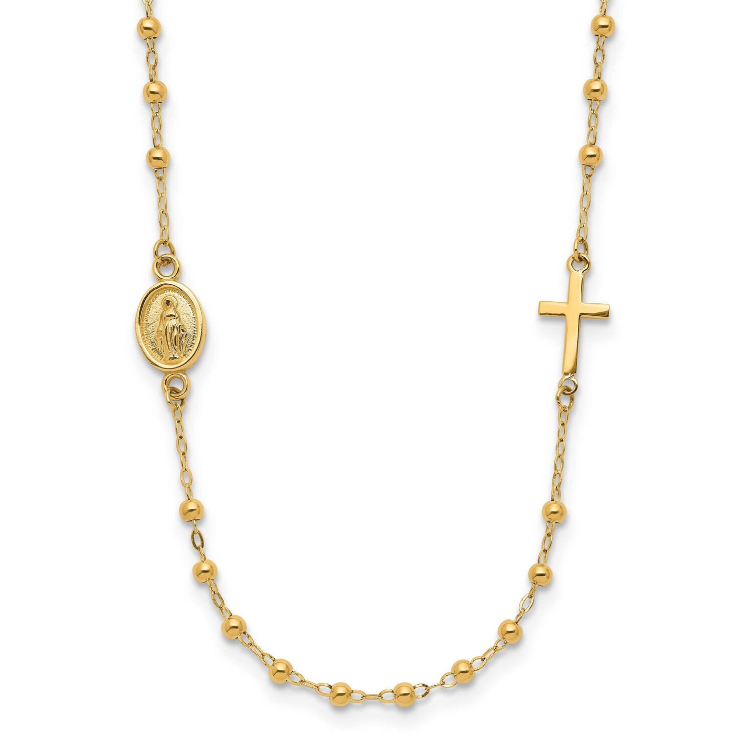 Miraculous Medal Cross Rosary Design Necklace 14k Polished Gold SF3057-16.5