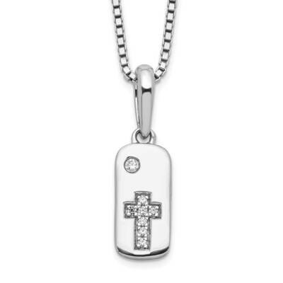 White Ice 18 Inch Diamond Cross Tag Necklace 2 Inch Extender Sterling Silver Rhodium-Plated QW516-1…