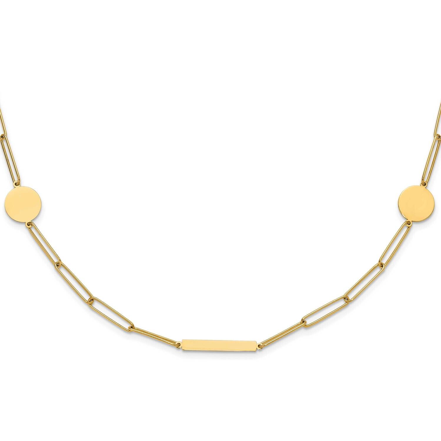 Paperclip Link Circles Bars 18 Inch Necklace 14k Polished Gold SF2974-18, MPN: SF2974-18,