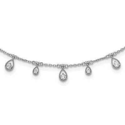 Sterling Shimmer CZ 19 Stone 19 Teardrop Stations 14 Inch 2 Inch Extender Necklace Sterling Silver …