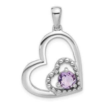 Pink Quartz Double Heart Pendant Sterling Silver Rhodium-Plated QP5874PQ, MPN: QP5874PQ,