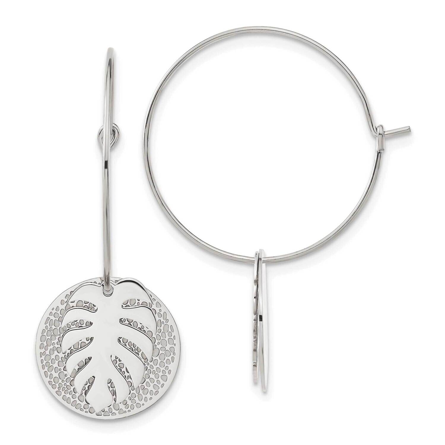 Chisel Polished Textured Circle Leaf Dangle Hoop Earrings Stainless Steel SRE1625 by Chisel, MPN: S…