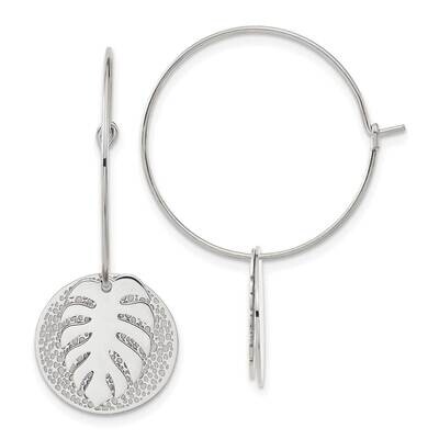 Chisel Polished Textured Circle Leaf Dangle Hoop Earrings Stainless Steel SRE1625 by Chisel, MPN: S…