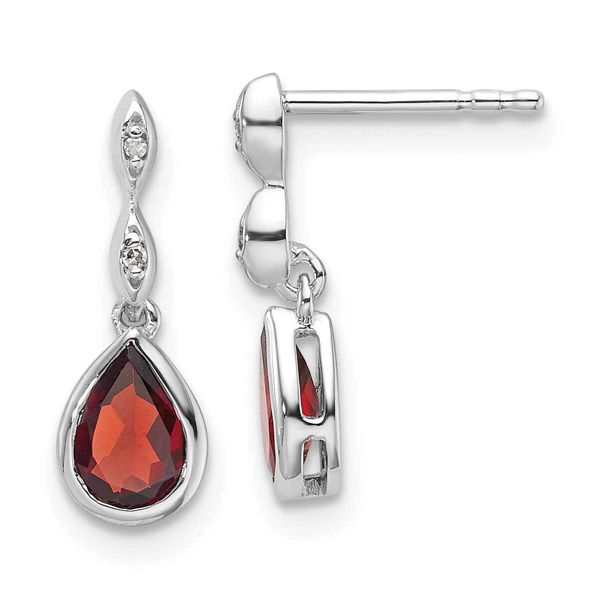Rh Plated White Ice .01 Ct. Diamond Garnet Post Earrings Sterling Silver QW370GA, MPN: QW370GA,