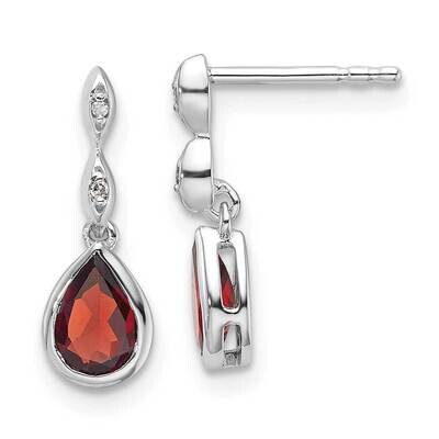Rh Plated White Ice .01 Ct. Diamond Garnet Post Earrings Sterling Silver QW370GA, MPN: QW370GA,