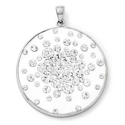 Rhodium White Clay &amp; Preciosa Crystal Round Pendant Sterling Silver QP4030, MPN: QP4030,