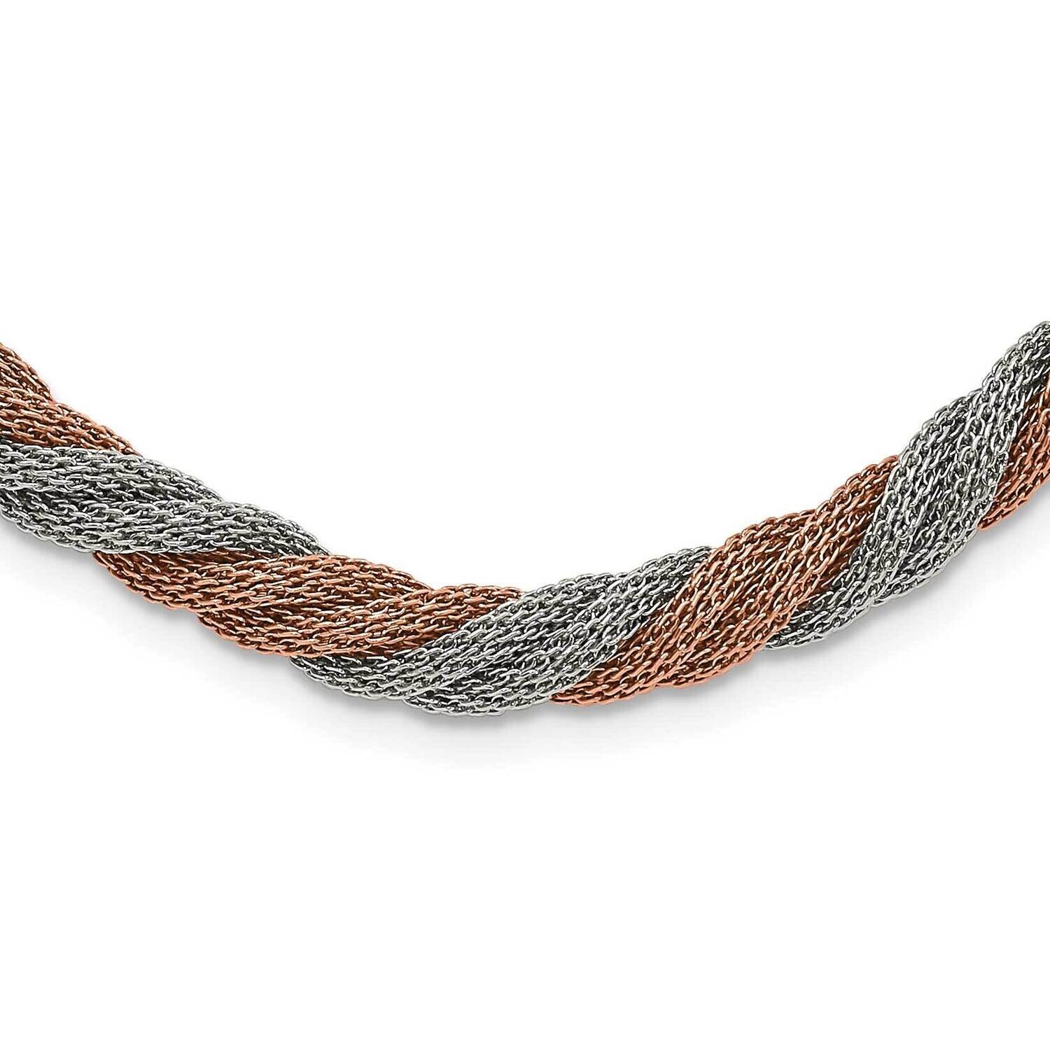 Polished Rose Ip-Plated Twisted Mesh Necklace Stainless Steel SRN1678-17.5 by Chisel, MPN: SRN1678-…