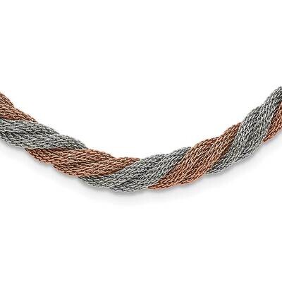 Polished Rose Ip-Plated Twisted Mesh Necklace Stainless Steel SRN1678-17.5 by Chisel, MPN: SRN1678-…