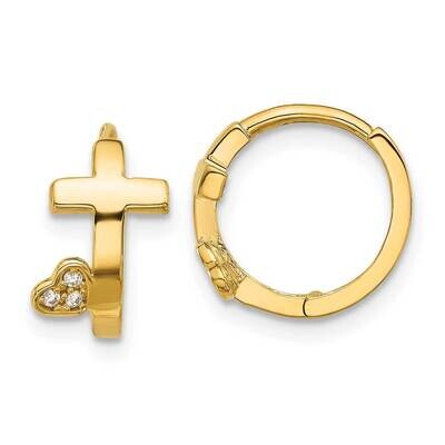 Madi K Polished Cross CZ Heart Hinged Huggie Hoop Earrings 14k Gold SE3051, MPN: SE3051, 1969040991…