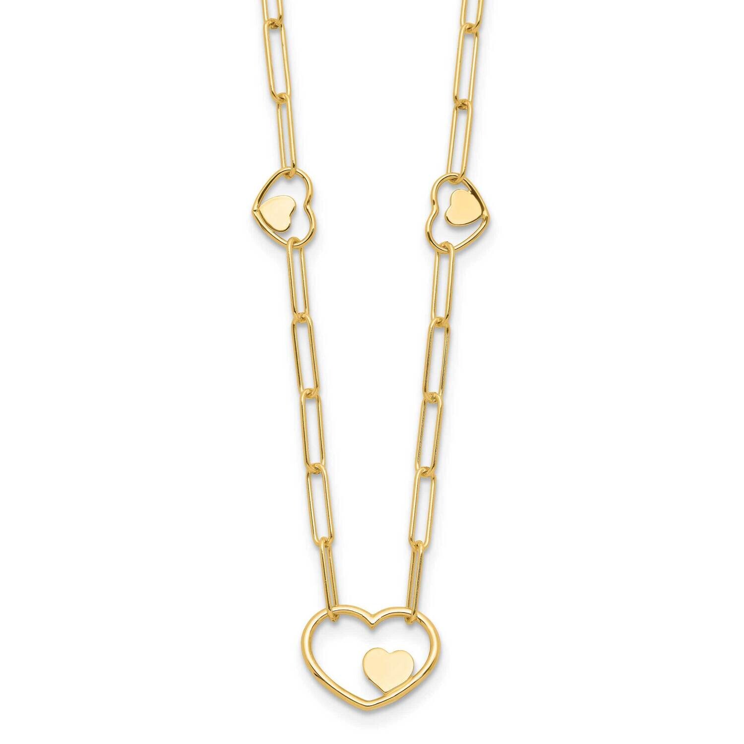 Paperclip Link Heart 16 Inch 2 Inch Extender Necklace 14k Gold SF2979-16