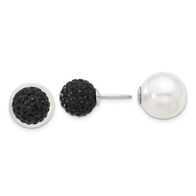 Majestik Rh-Pl 12-13mm Imit Shell Pearl 10-11mm Black Crystal Earrings Sterling Silver QMJD1013BZ, …