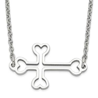 Polished Sideways Cut Out Cross Necklace Stainless Steel SRN1298-18 by Chisel, MPN: SRN1298-18, 191…