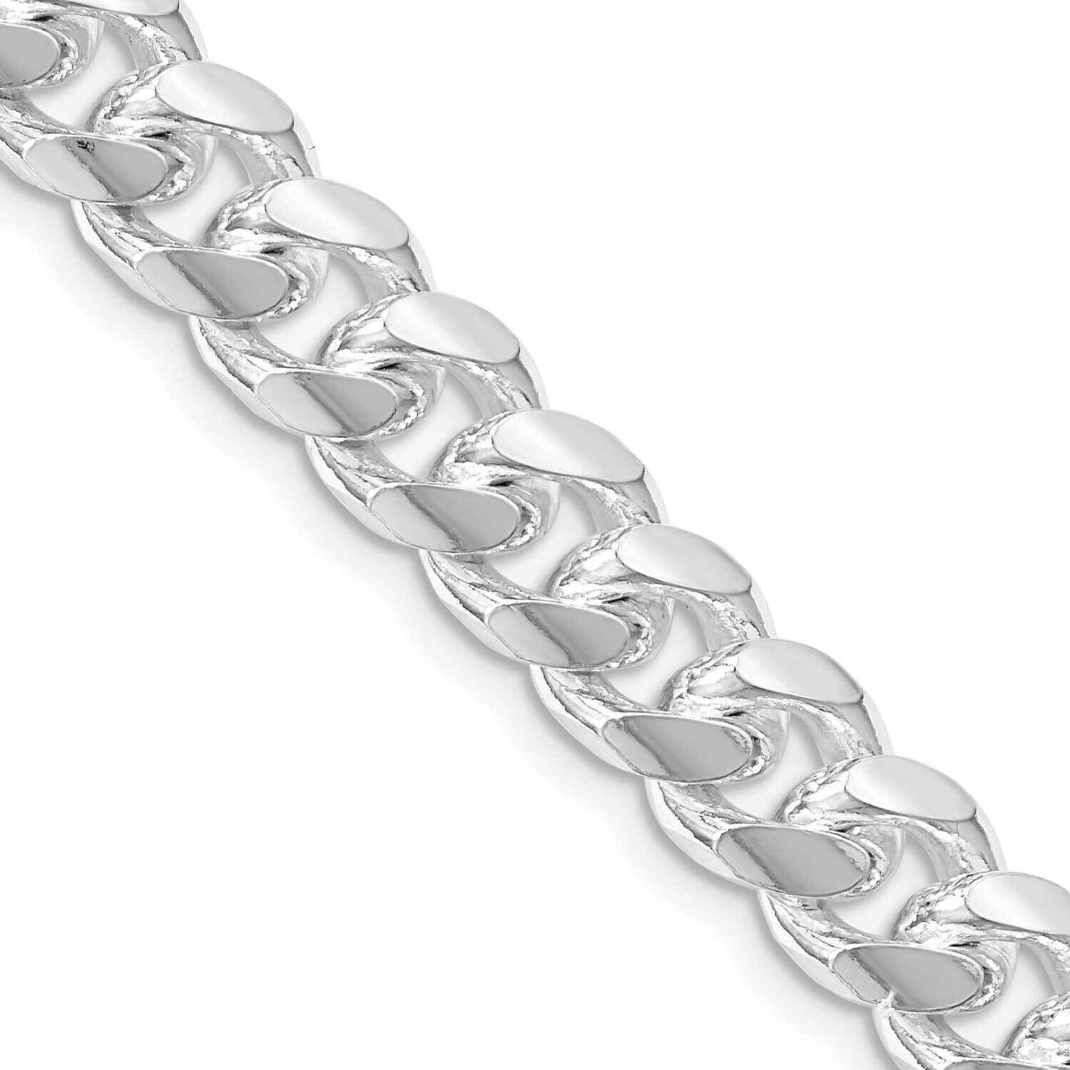 8.5mm Domed Side Diamond-Cut Curb Chain 24 Inch Sterling Silver Rhodium-Plated QRC240R-24