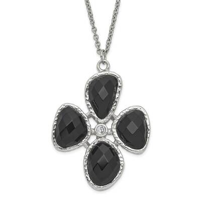 Fancy CZ Black Onyx Textured Necklace Stainless Steel SRN1338-18 by Chisel, MPN: SRN1338-18, 191101…