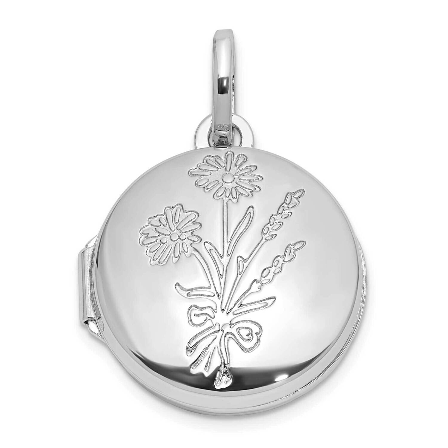 Rhodium-Plated Floral 16mm Granddaughter Reversible Round Locket Sterling Silver QLS1171