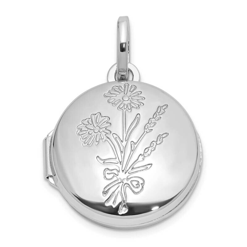 Rhodium-Plated Floral 16mm Granddaughter Reversible Round Locket Sterling Silver QLS1171