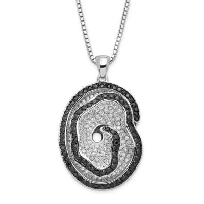 Black &amp; Clear CZ Brilliant Embers Abstract Rose Necklace Sterling Silver QMP481-18, MPN: QMP481-18,…