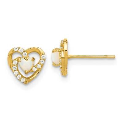 Madi K Polished Created Opal CZ Heart Post Earrings 14k Gold SE3054, MPN: SE3054,