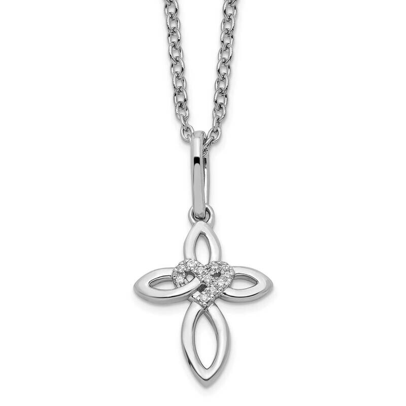 White Ice 18 Inch Diamond Cross Heart Necklace 2 Inch Extender Sterling Silver Rhodium-Plated QW517-18