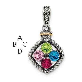 4-Stone Diamond Mothers Pendant Semi-Mount Sterling Silver Antiqued 14k QMPD26/4, MPN: QMPD26/4,