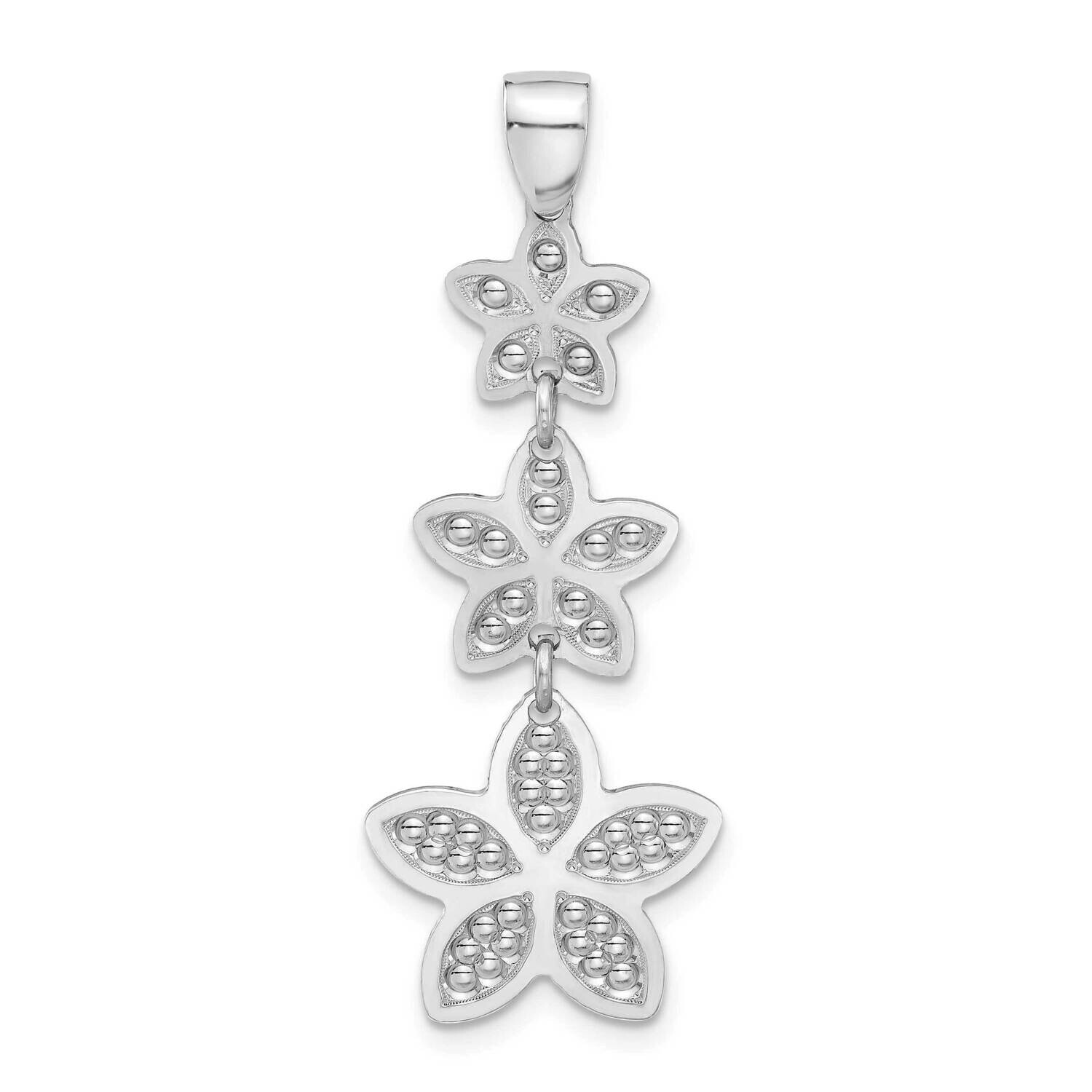 Rhodium Polished Plated Beaded Flower Pendant Sterling Silver QP5805