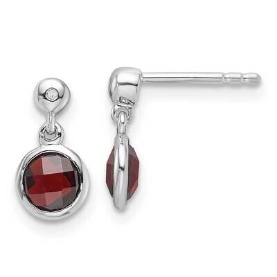 Rh Plated White Ice Diamond Garnet Post Earrings Sterling Silver QW360GA, MPN: QW360GA,