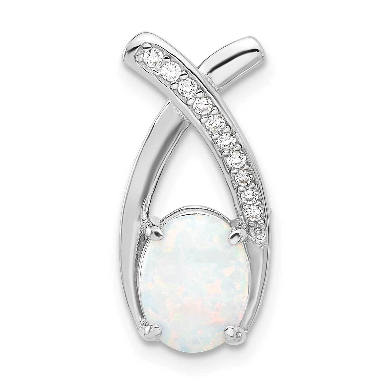 Rh-Plated CZ White Created Opal Chain Slide Pendant Sterling Silver QP5763