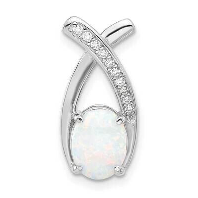 Rh-Plated CZ White Created Opal Chain Slide Pendant Sterling Silver QP5763, MPN: QP5763,