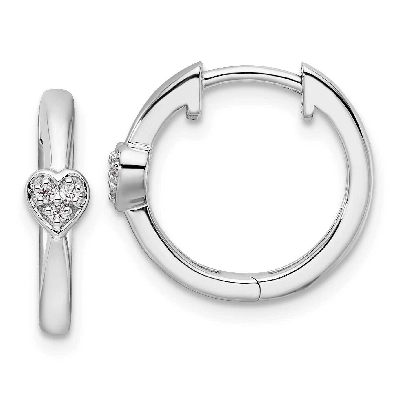 White Ice Diamond Heart Hinged Hoop Earrings Sterling Silver Rhodium-Plated QW524